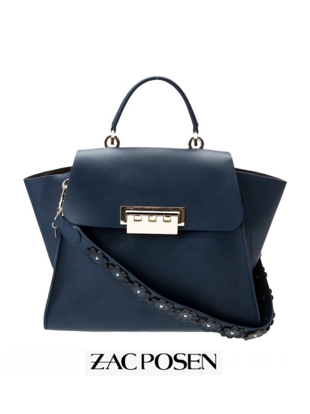 ZAC POSEN Eartha Parisian Night Navy Leather Top Handle Handbag Shoulder Bag